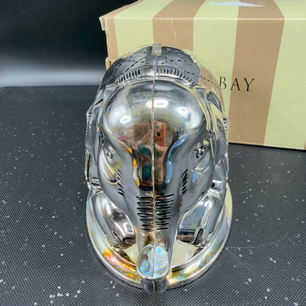 Bombay‎ Company Silver Plated Metal Elephant Coin Bank Quilted Decor with Box